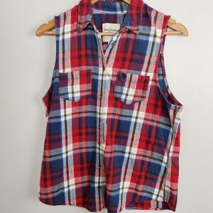 Abercrombie & Fitch Blouse Womens Size L Red Blue Plaid Flannel school plaid